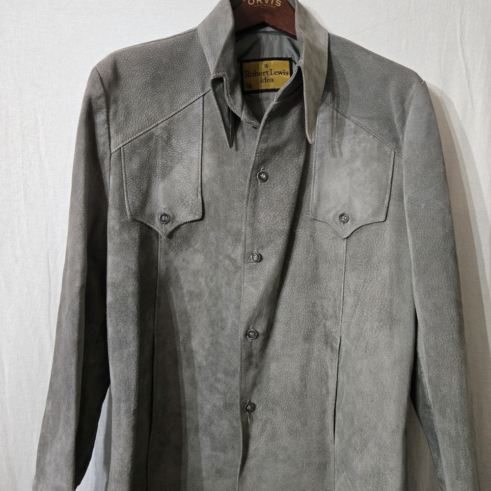 Rockabilly VTG A Robert Lewis Idea Jacket Light Blue Gray Suede Leather Sz 42